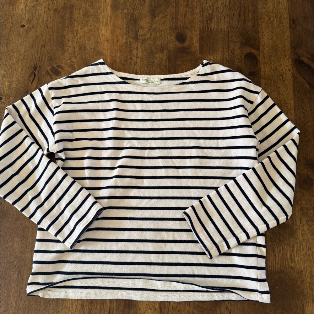 Striped Long Sleeve T-Shirt Navy/White Boat Neck Women’s